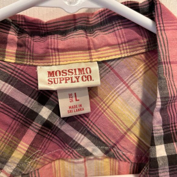 Mossimo Womens Flannel Western Top L Pink Plaid Pearl Snap Long Sleeve Jrs NWT - Picture 3 of 7